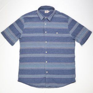 Faherty Seascape Ombre Stripe Blue Short Sleeve Hemp Shirt Mens Large